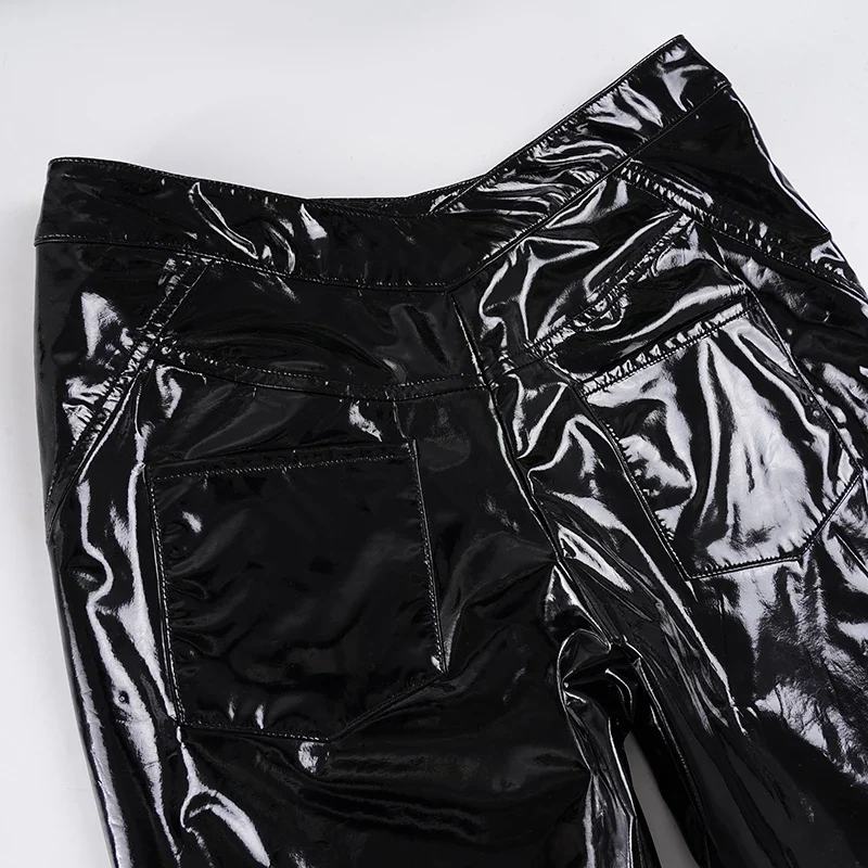 Sexy Damen Fashion Hose Gothic Punk glänzende PU Lederhose Schlaghose Latex