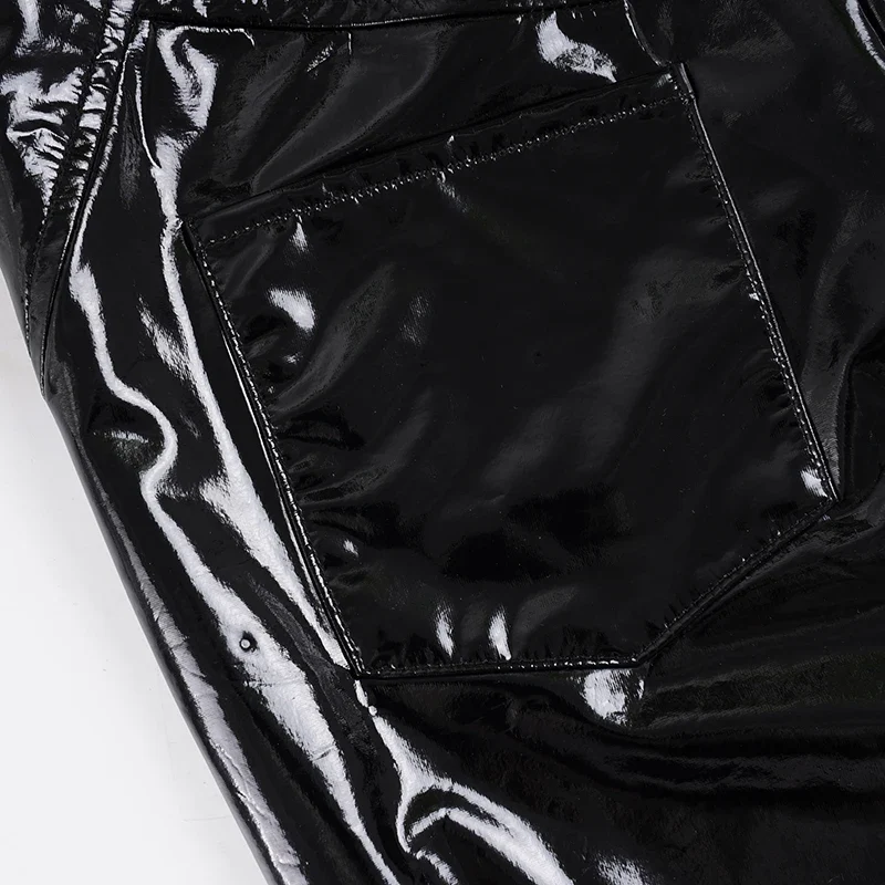 Sexy Damen Fashion Hose Gothic Punk glänzende PU Lederhose Schlaghose Latex