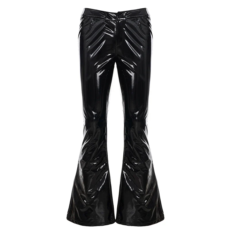 Sexy Damen Fashion Hose Gothic Punk glänzende PU Lederhose Schlaghose Latex