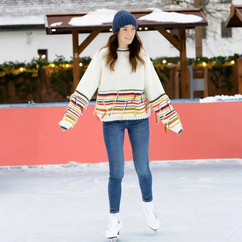 Strickset Pullover mit Fransen & Mütze