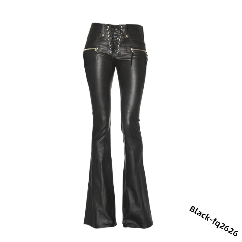 Sexy Damen Fashion Gothic Punk Hose PU Lederhose Reißverschluss Schlaghosen