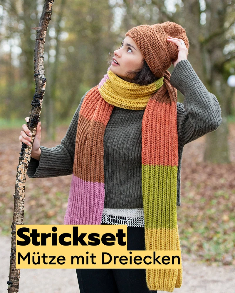 Strickset Mütze mit Dreiecken