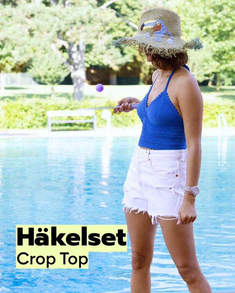 Häkelset Sommer Croptop royalblau