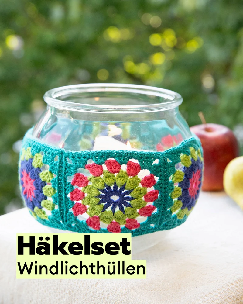 Häkelset Granny Square Windlicht
