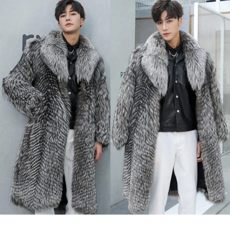 Herren Wintermantel Pelzmantel Kunstpelzmantel Herrenmantel Kunstpelz Mantel