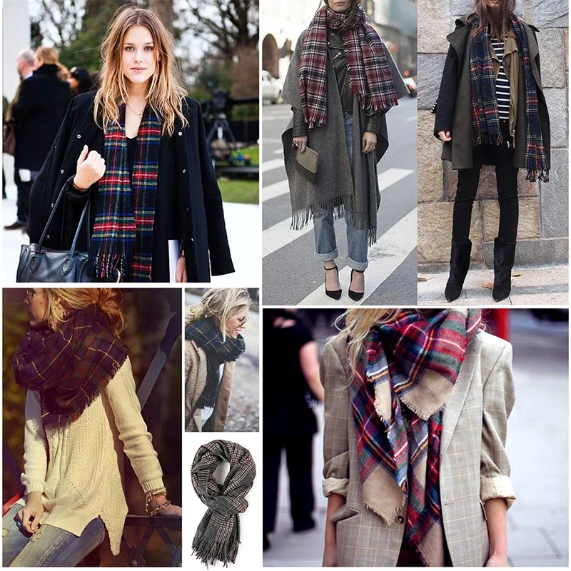 Damen Schal Winterschal Stola Schlauchschal Halstuch Wollschal Strickschal Loop