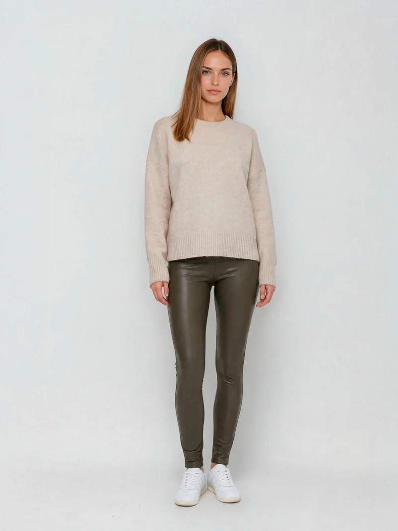 ONLY M - Lether Leggings, Mid-Waist, Khaki