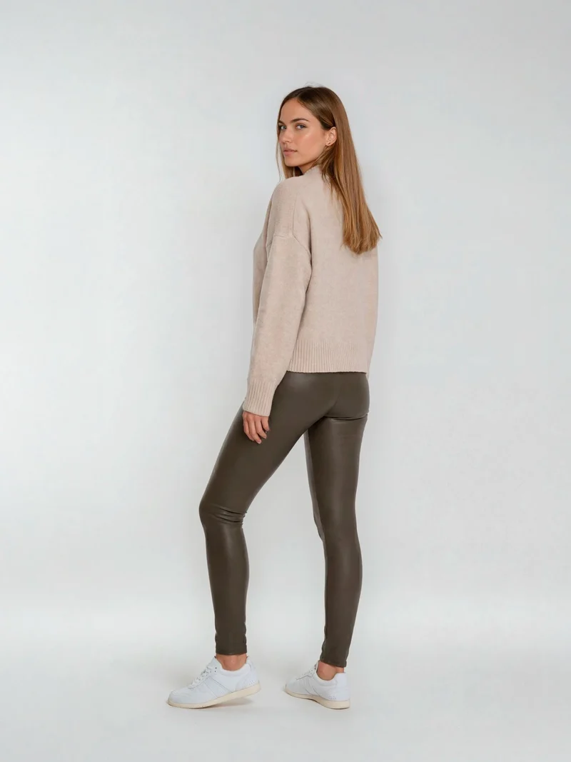 ONLY M - Lether Leggings, Mid-Waist, Khaki