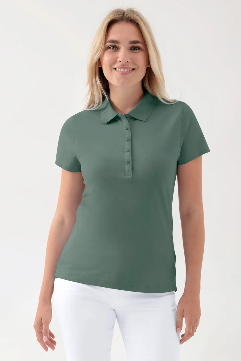 Stretch Shirt Damen - Polokragen dunkelgrün