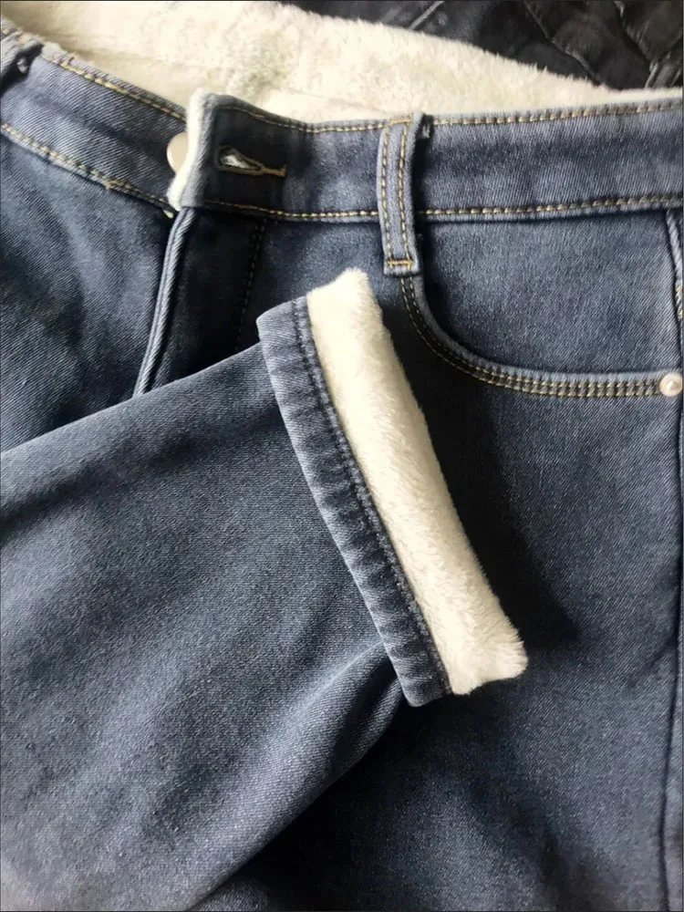 Damen Winter Warm Thermo Jeans Hose Innenfleece Stretch Hosen Leggins Denim