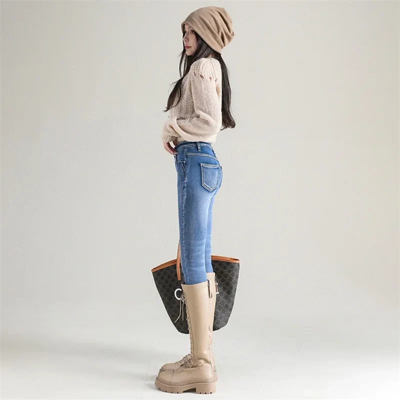 Damen Winter Warm Thermo Jeans Hose Innenfleece Stretch Hosen Leggins Denim