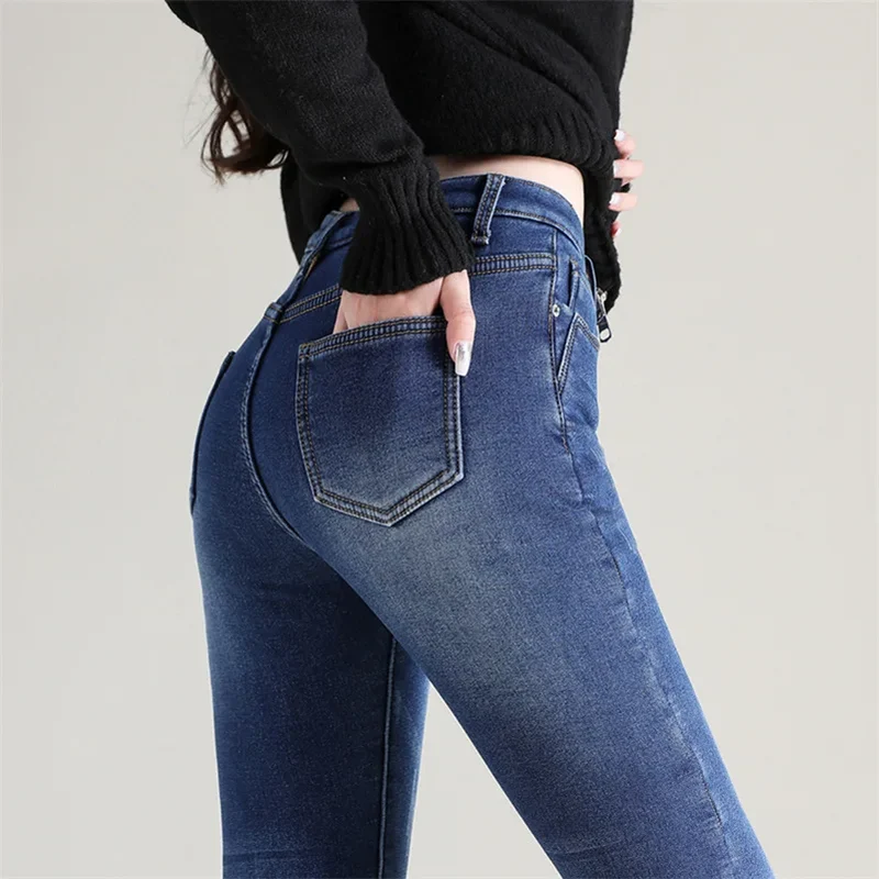 Damen Winter Warm Thermo Jeans Hose Innenfleece Stretch Hosen Leggins Denim