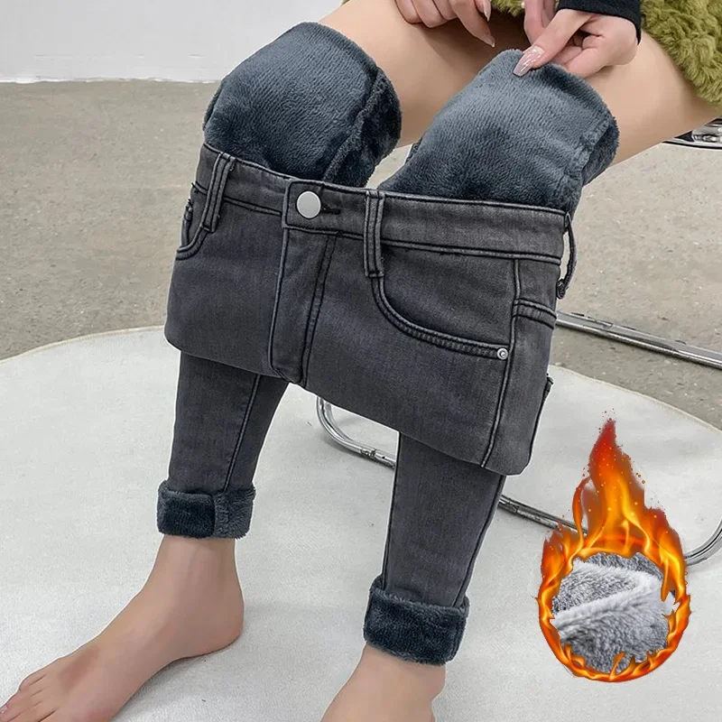 Damen Winter Warm Thermo Jeans Hose Innenfleece Stretch Hosen Leggins Denim