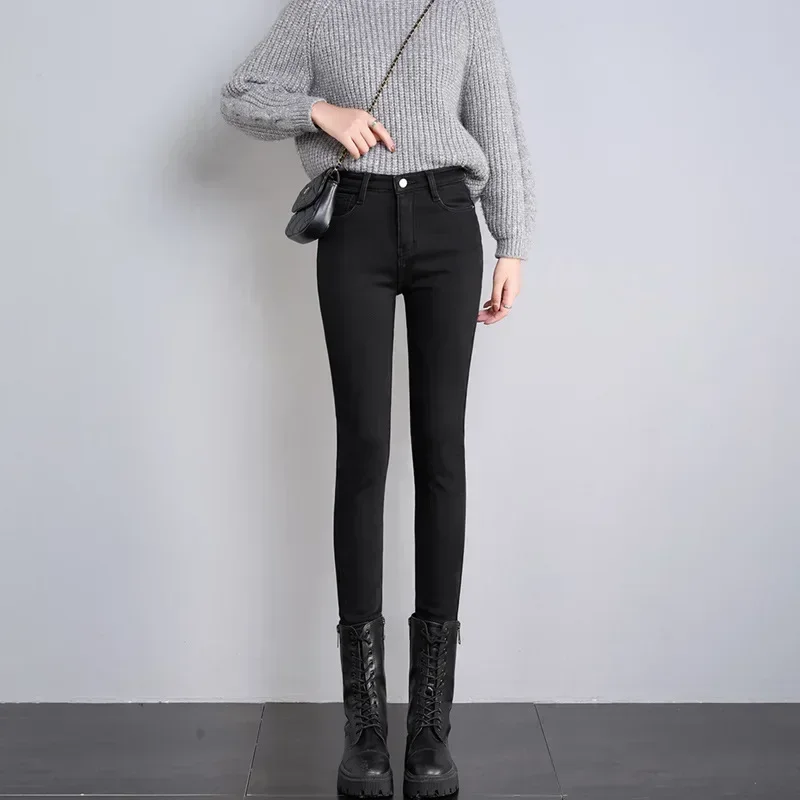 Damen Winter Warm Thermo Jeans Hose Innenfleece Stretch Hosen Leggins Denim