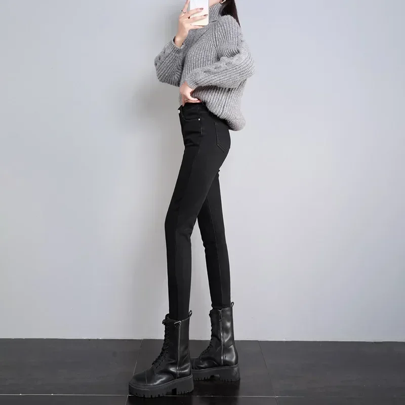 Damen Winter Warm Thermo Jeans Hose Innenfleece Stretch Hosen Leggins Denim