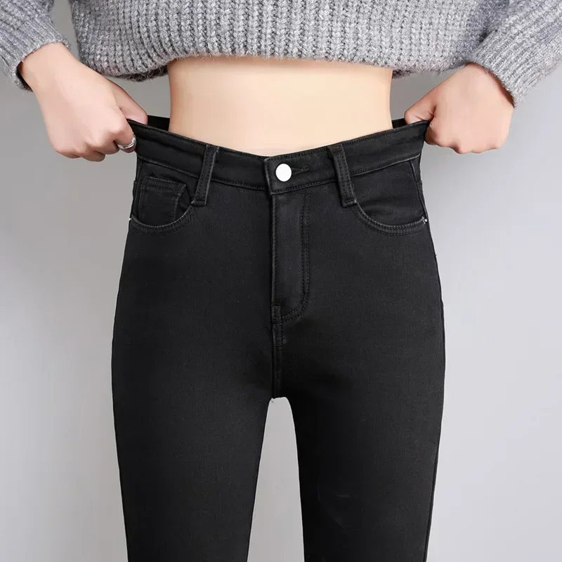 Damen Winter Warm Thermo Jeans Hose Innenfleece Stretch Hosen Leggins Denim