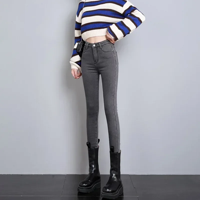 Damen Winter Warm Thermo Jeans Hose Innenfleece Stretch Hosen Leggins Denim