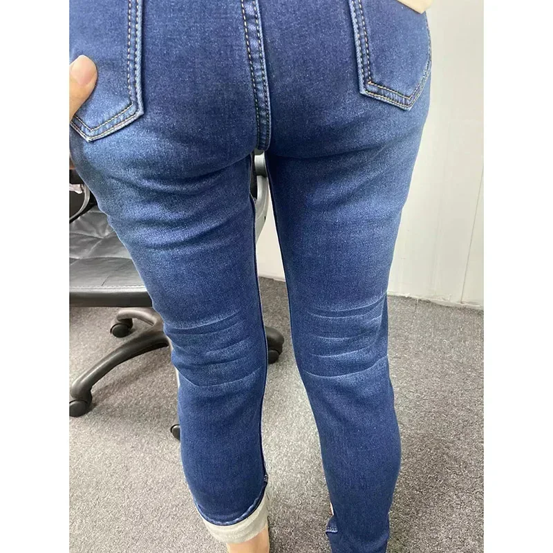 Damen Winter Warm Thermo Jeans Hose Innenfleece Stretch Hosen Leggins Denim