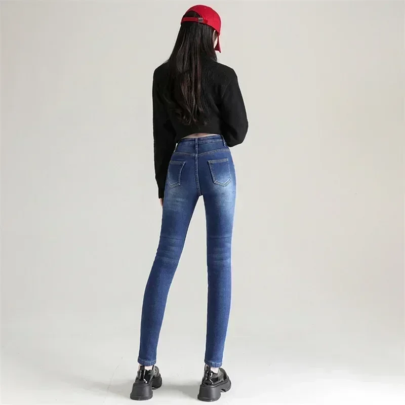Damen Winter Warm Thermo Jeans Hose Innenfleece Stretch Hosen Leggins Denim
