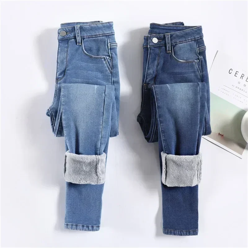 Damen Winter Warm Thermo Jeans Hose Innenfleece Stretch Hosen Leggins Denim