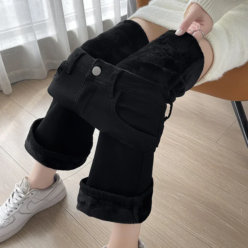 Damen Winter Warm Thermo Jeans Hose Innenfleece Stretch Hosen Leggins Denim