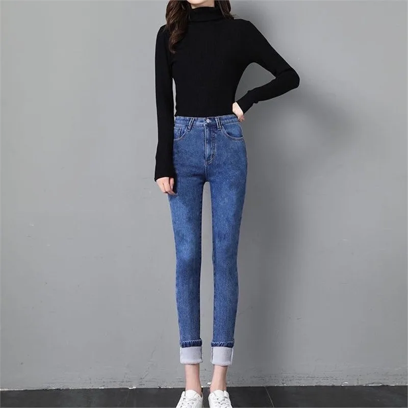 Damen Winter Warm Thermo Jeans Hose Innenfleece Stretch Hosen Leggins Denim