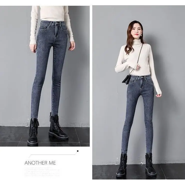 Damen Winter Warm Thermo Jeans Hose Innenfleece Stretch Hosen Leggins Denim