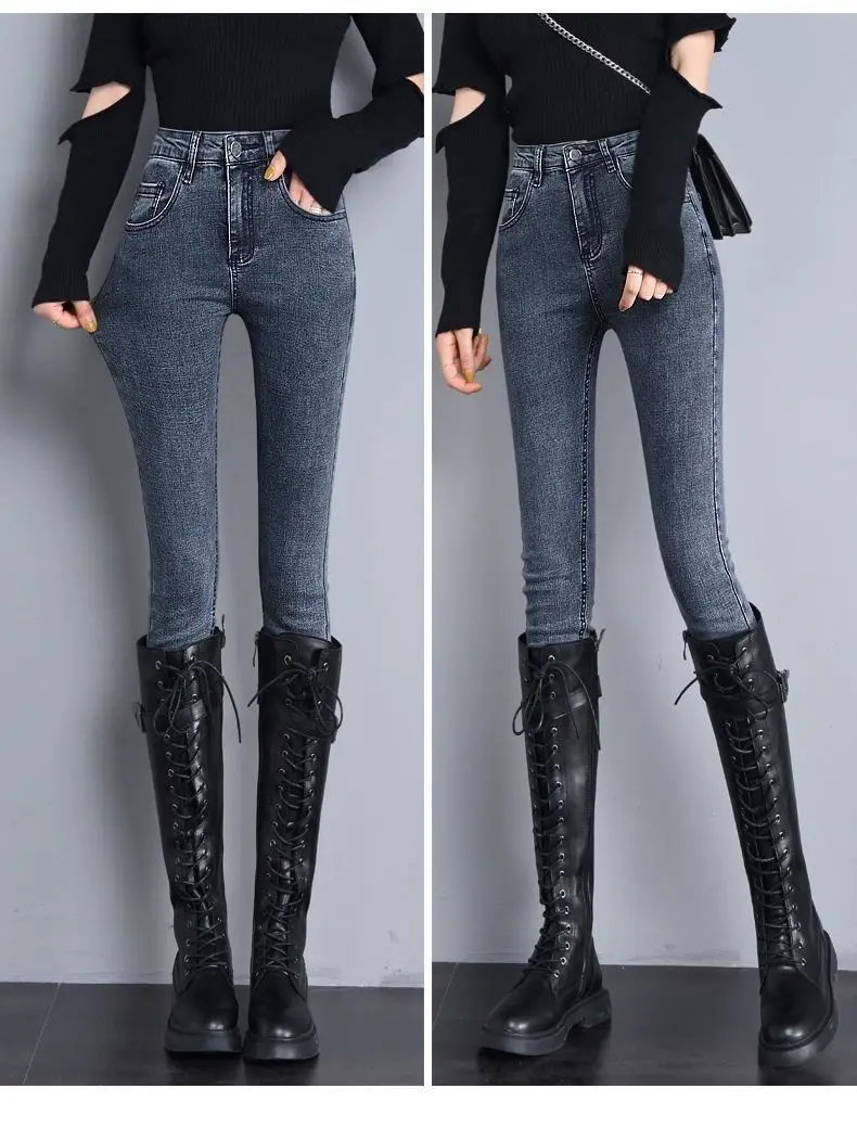 Damen Winter Warm Thermo Jeans Hose Innenfleece Stretch Hosen Leggins Denim