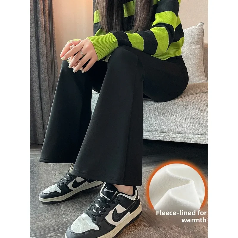 Hohe Taille, mit Fleece gefüttert, Bootcut-Yogahose, Damen-Oberbekleidung, Frühling, Herbst, Winter, schlankmachend, schwarz, Bauchkontrolle, lässig, Hai...