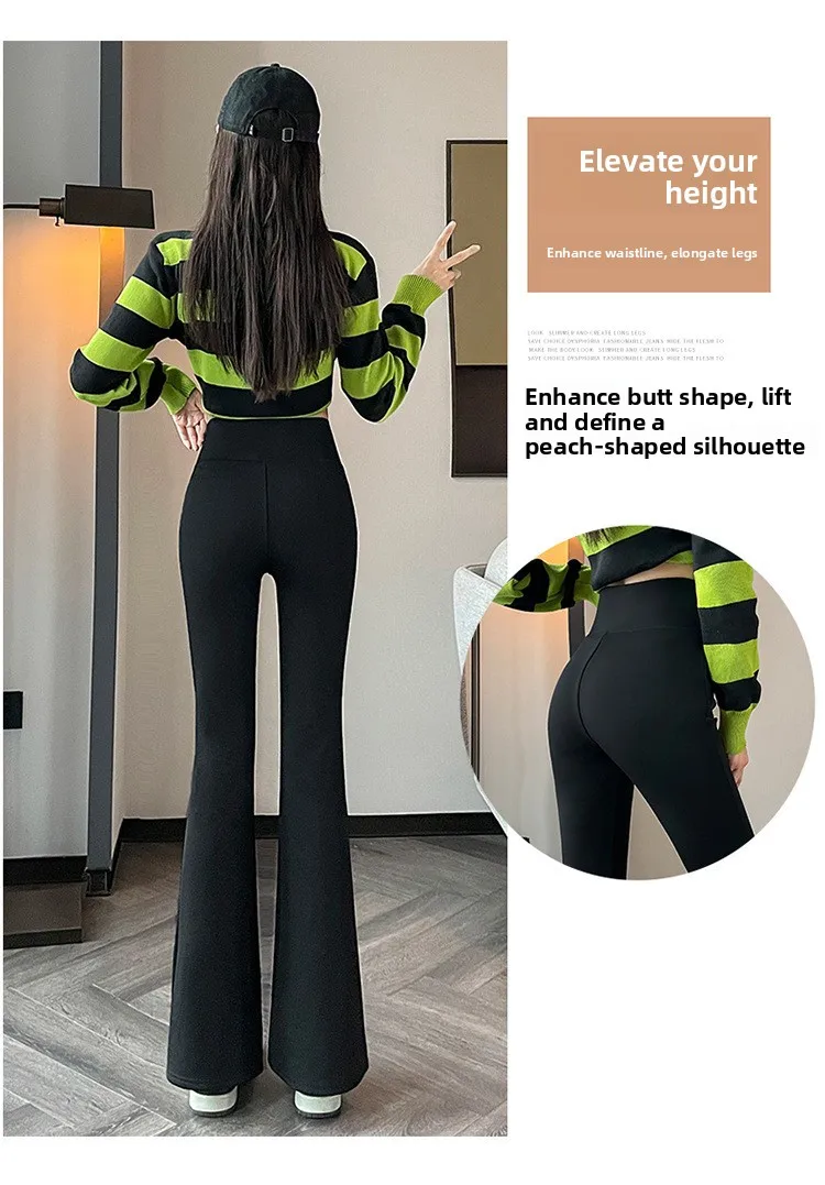 Hohe Taille, mit Fleece gefüttert, Bootcut-Yogahose, Damen-Oberbekleidung, Frühling, Herbst, Winter, schlankmachend, schwarz, Bauchkontrolle, lässig, Hai...