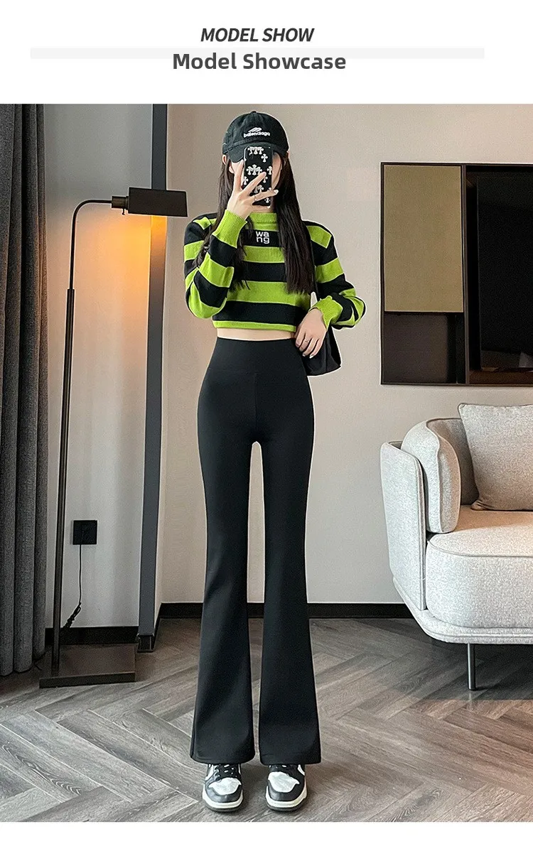 Hohe Taille, mit Fleece gefüttert, Bootcut-Yogahose, Damen-Oberbekleidung, Frühling, Herbst, Winter, schlankmachend, schwarz, Bauchkontrolle, lässig, Hai...