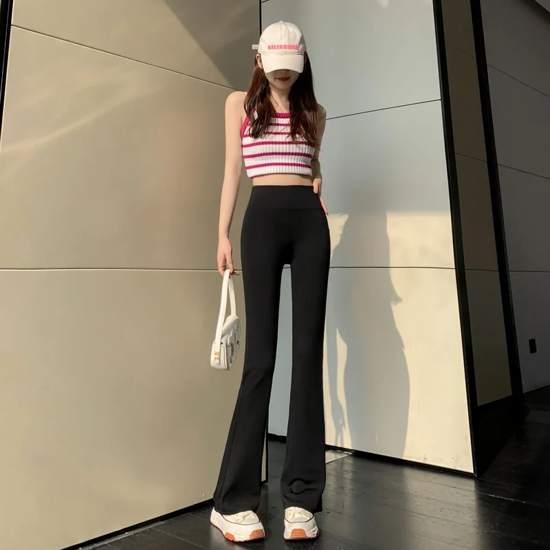 Hohe Taille, mit Fleece gefüttert, Bootcut-Yogahose, Damen-Oberbekleidung, Frühling, Herbst, Winter, schlankmachend, schwarz, Bauchkontrolle, lässig, Hai...