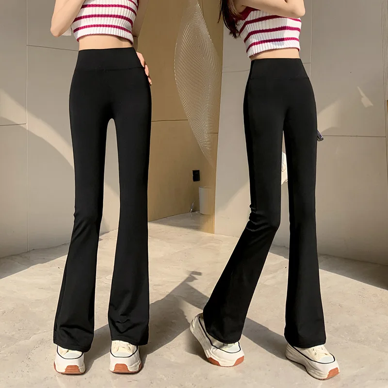Hohe Taille, mit Fleece gefüttert, Bootcut-Yogahose, Damen-Oberbekleidung, Frühling, Herbst, Winter, schlankmachend, schwarz, Bauchkontrolle, lässig, Hai...
