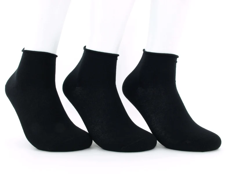 3 Paar Kurzschaftsocken Rollrand schwarz