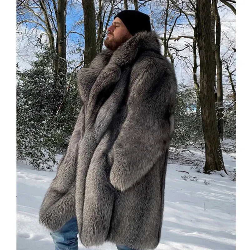 Herren Wintermantel Pelzmantel Kunstpelzmantel Herrenmantel Kunstpelz Mantel