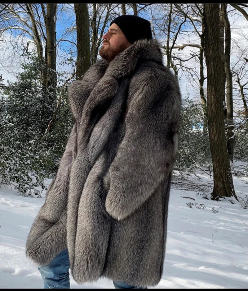 Herren Wintermantel Pelzmantel Kunstpelzmantel Herrenmantel Kunstpelz Mantel