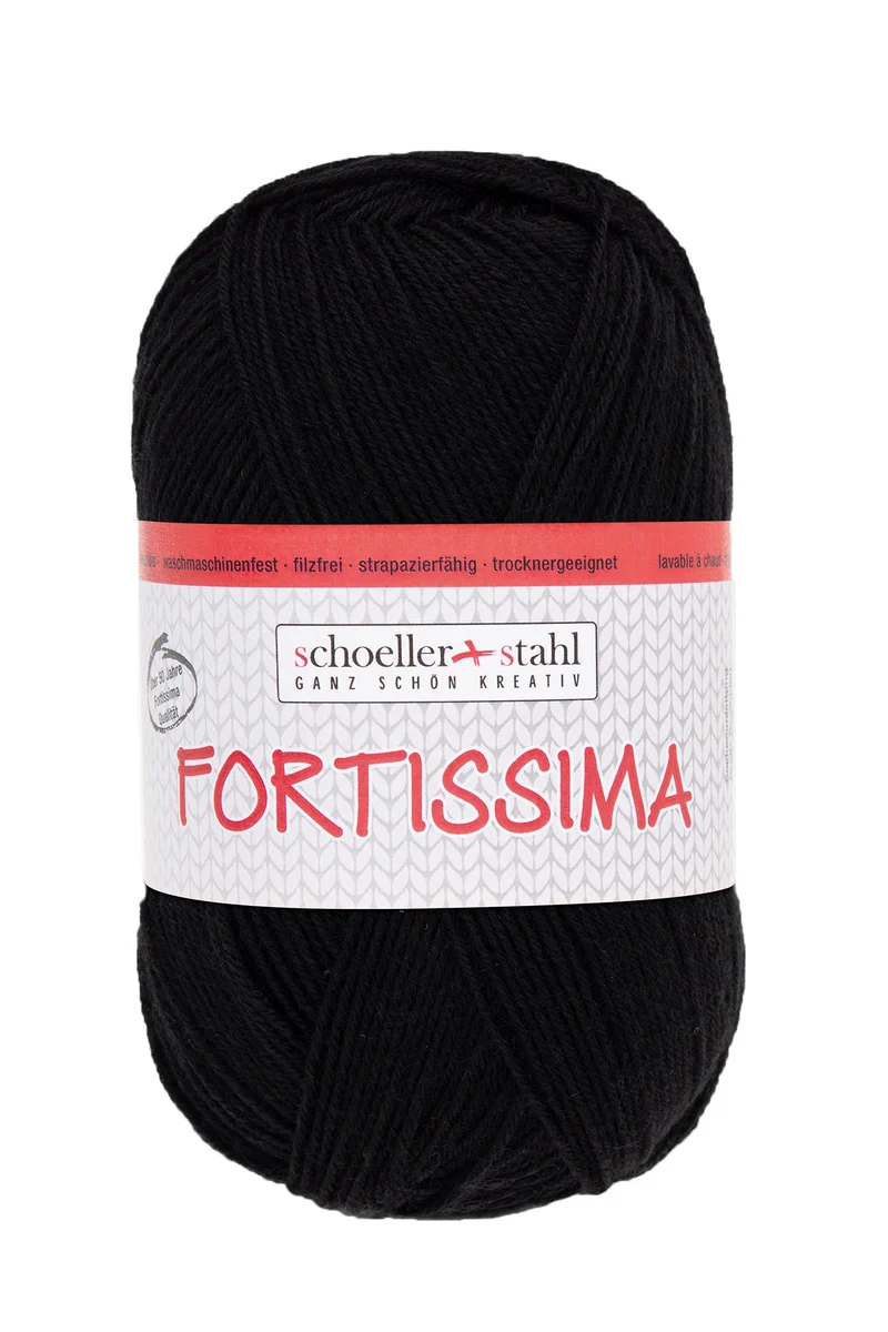 Fortissima 4-fach Uni-Sockenwolle 100g | Farbe 2002 - SCHWARZ