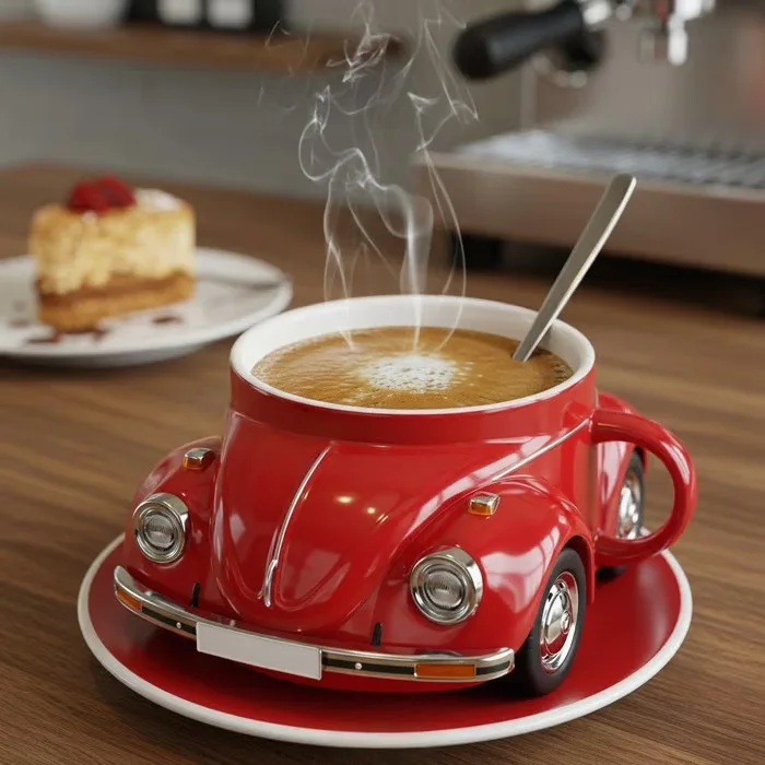 Edelstahl Kaffeebecher Mug VW Beetle-Motiv Kaffeetasse Becher Tasse Geschenk