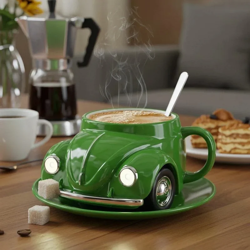Edelstahl Kaffeebecher Mug VW Beetle-Motiv Kaffeetasse Becher Tasse Geschenk