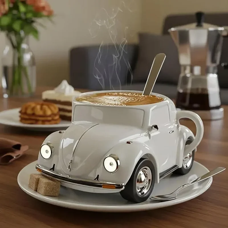 Edelstahl Kaffeebecher Mug VW Beetle-Motiv Kaffeetasse Becher Tasse Geschenk