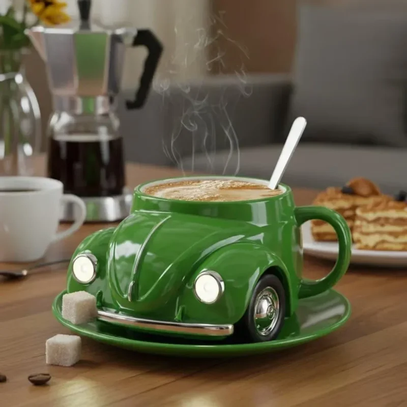 Edelstahl Kaffeebecher Mug VW Beetle-Motiv Kaffeetasse Becher Tasse Geschenk