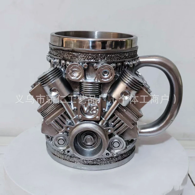 Edelstahl-Kaffeebecher Mug V8-Motoren-Motiv Kaffeetasse Becher Tasse Geschenk