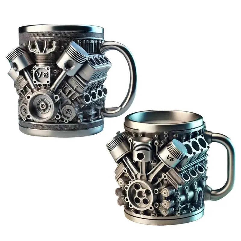 Edelstahl-Kaffeebecher Mug V8-Motoren-Motiv Kaffeetasse Becher Tasse Geschenk