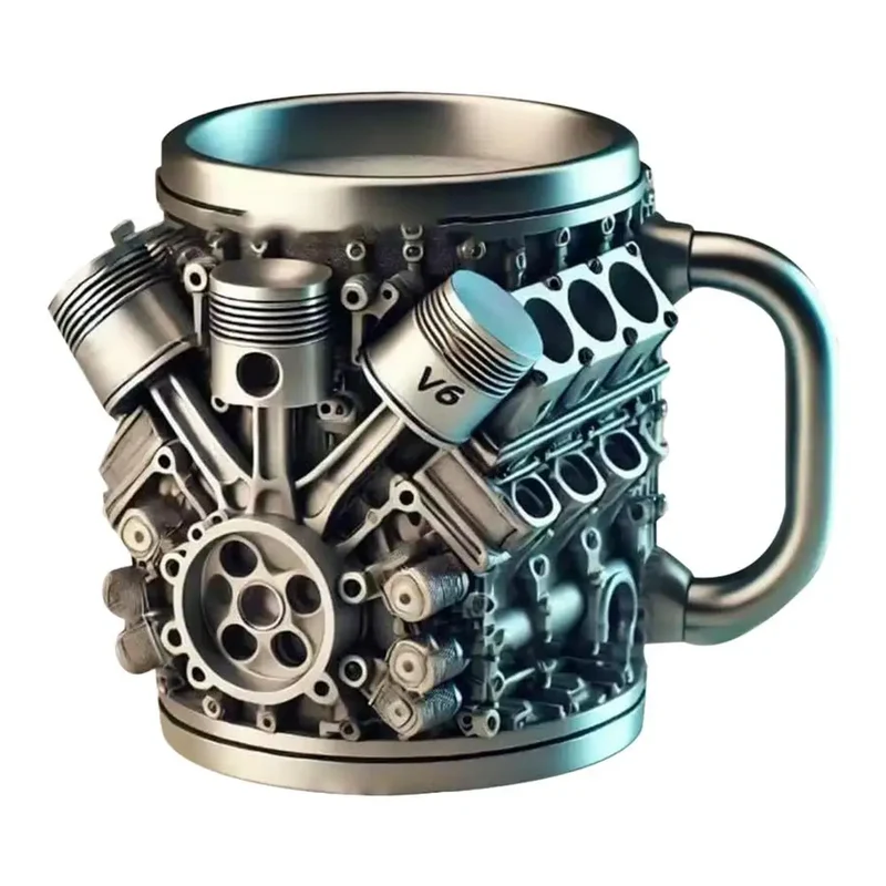 Edelstahl-Kaffeebecher Mug V8-Motoren-Motiv Kaffeetasse Becher Tasse Geschenk