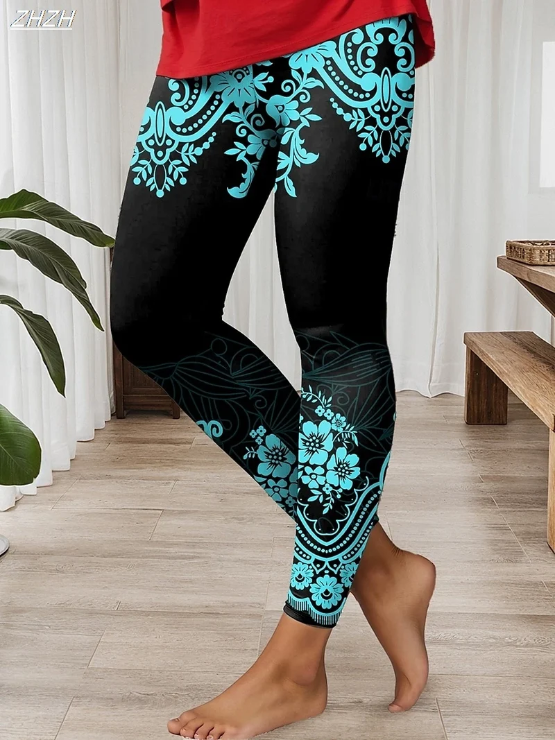 Damen-Leggings, Ethno-Stil, bedruckt, Outdoor-Hose, Polyester, Spandex, Stretch, elastische Taille, Kontrolle, Herbst, Winter, Streetwear