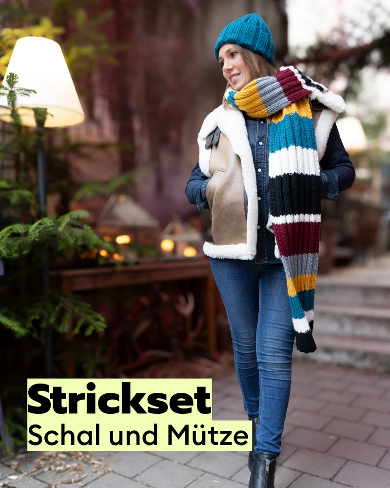 Strickset Streifen Schal mit Mütze
