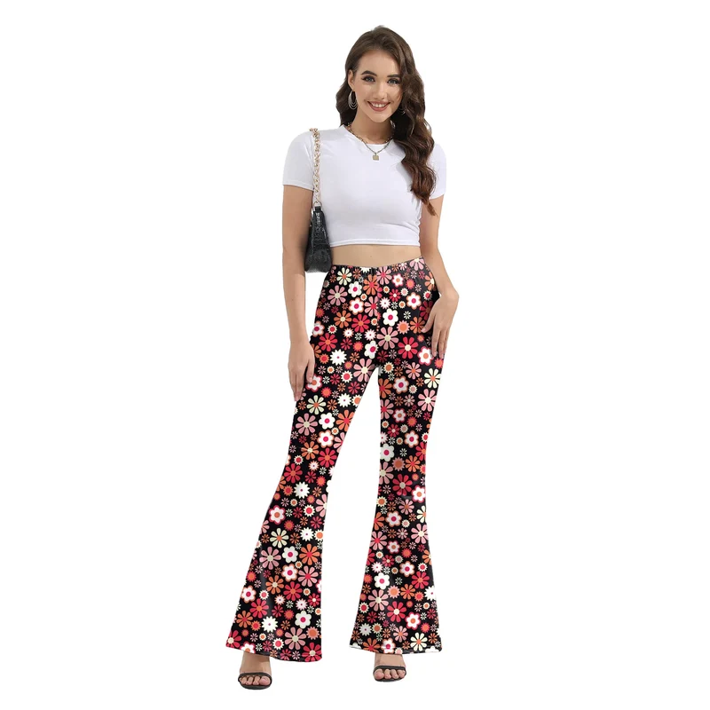 [Du bist mein Geheimnis] 60er 70er Damen Hippie Hose Bell Bottom Boho Hose Schlaghose Retro Hose für 70er Jahre Mottoparty
