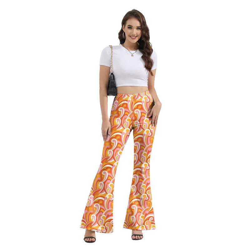 [Du bist mein Geheimnis] 60er 70er Damen Hippie Hose Bell Bottom Boho Hose Schlaghose Retro Hose für 70er Jahre Mottoparty