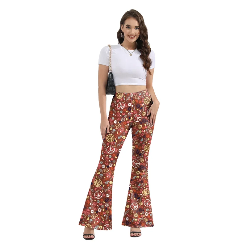 [Du bist mein Geheimnis] 60er 70er Damen Hippie Hose Bell Bottom Boho Hose Schlaghose Retro Hose für 70er Jahre Mottoparty