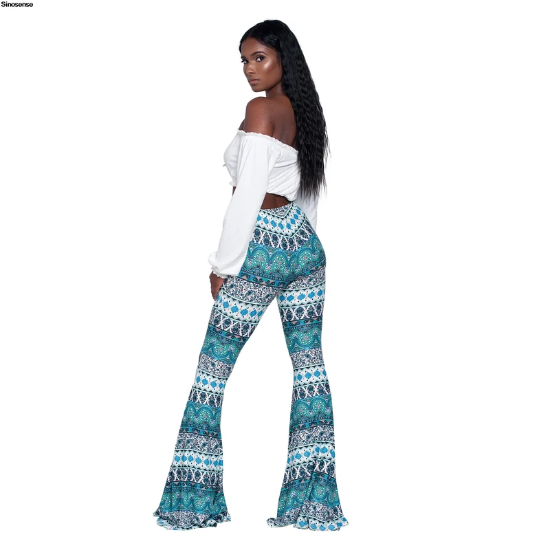 Damen Yoga Hose Bootcut Hüftjeans Schlaghose Flared Leggins Flower Power Retro